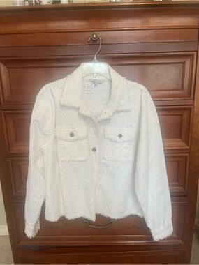 John Mark White Eyelet Embroidered Jean Jacket